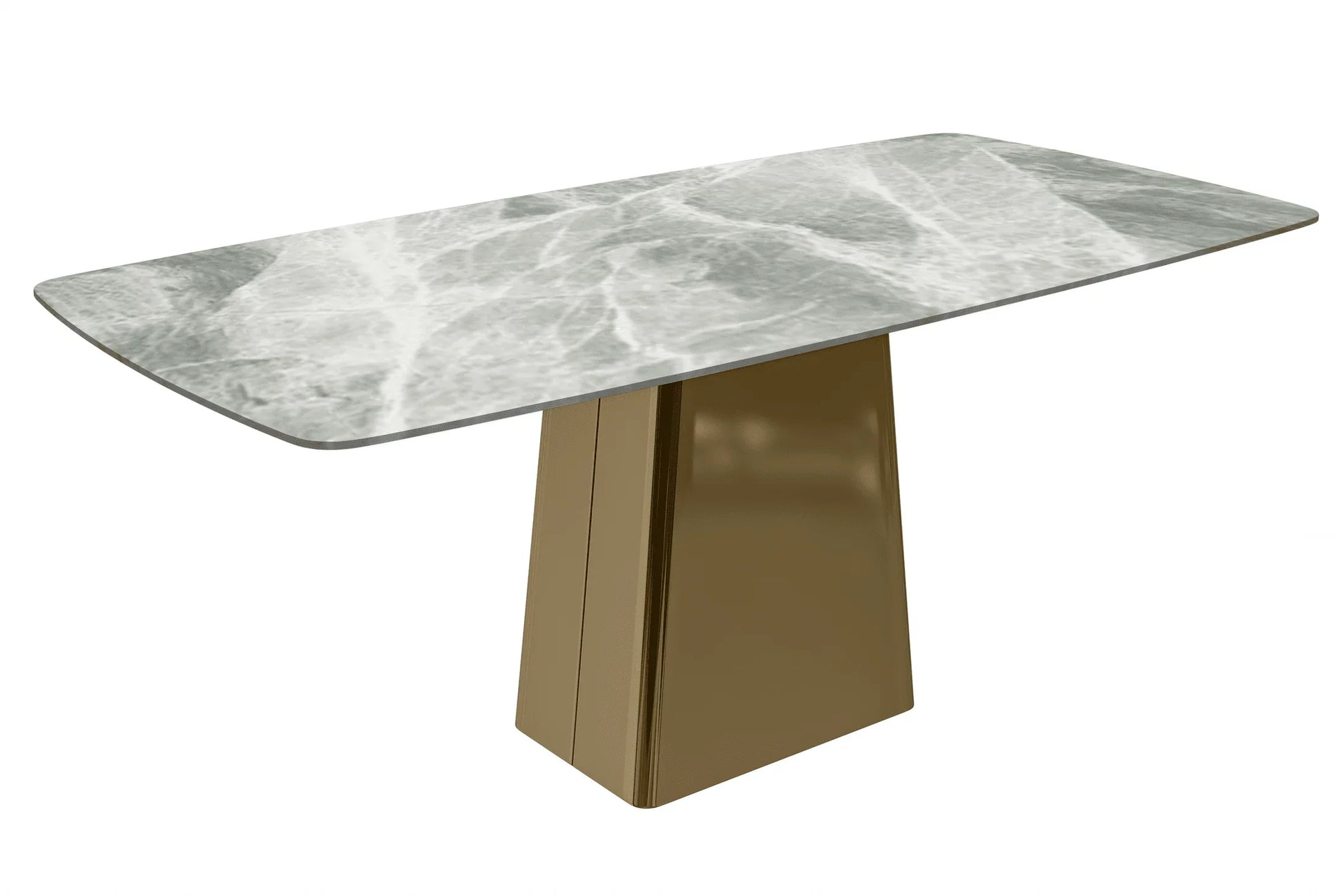 Quinix Rectangular Dining Table with Sintered Stone or Glass Rectangular Top and Gold Stainless Steel Base - Elax Furniture