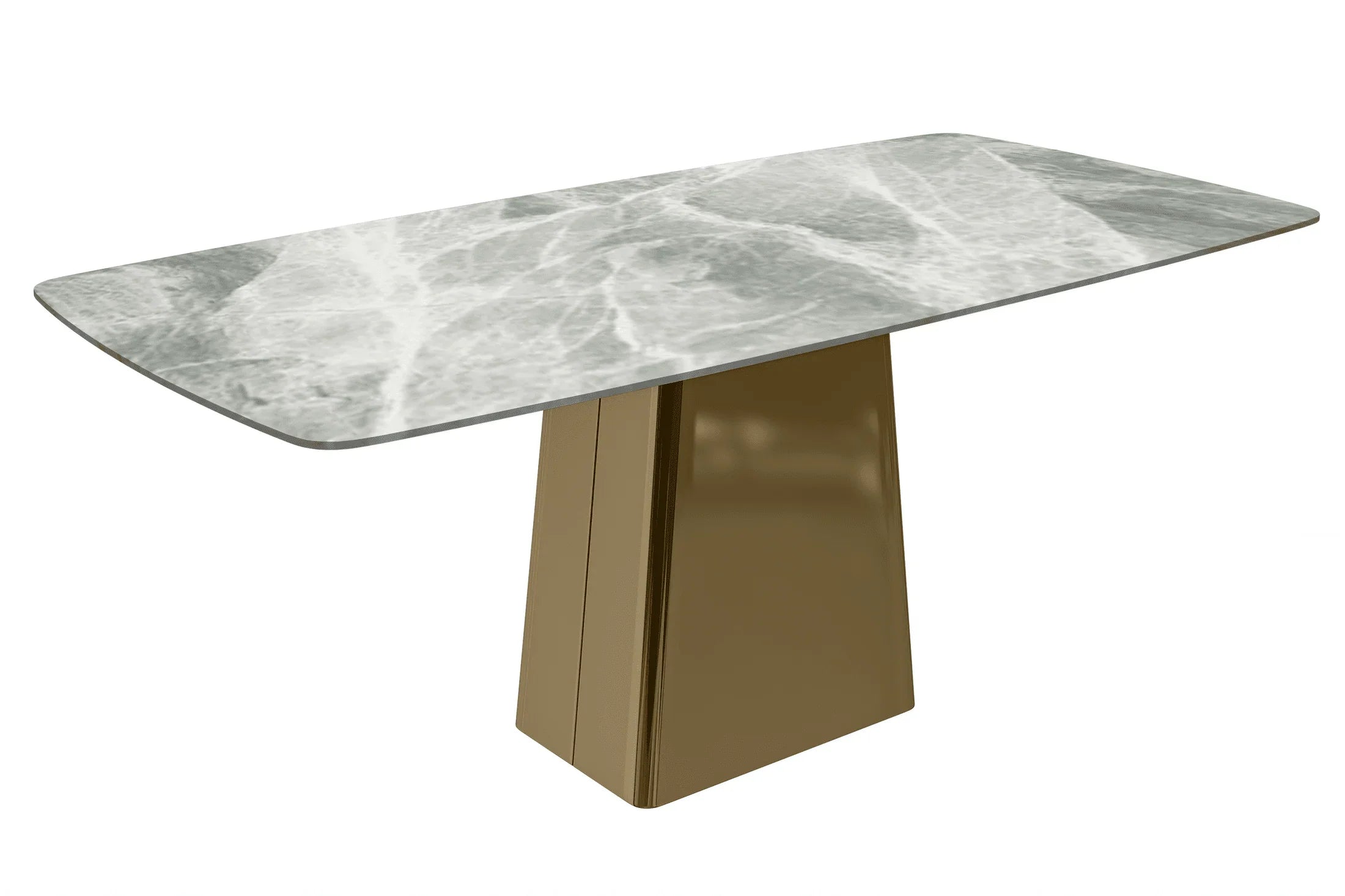 Quinix Rectangular Dining Table with Sintered Stone or Glass Rectangular Top and Gold Stainless Steel Base - Elax Furniture