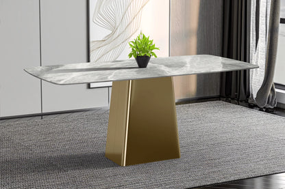 Quinix Rectangular Dining Table with Sintered Stone or Glass Rectangular Top and Gold Stainless Steel Base - Elax Furniture