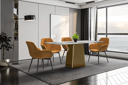 Quinix Rectangular Dining Table with Sintered Stone or Glass Rectangular Top and Gold Stainless Steel Base - Elax Furniture