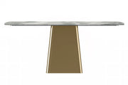 Quinix Rectangular Dining Table with Sintered Stone or Glass Rectangular Top and Gold Stainless Steel Base - Elax Furniture