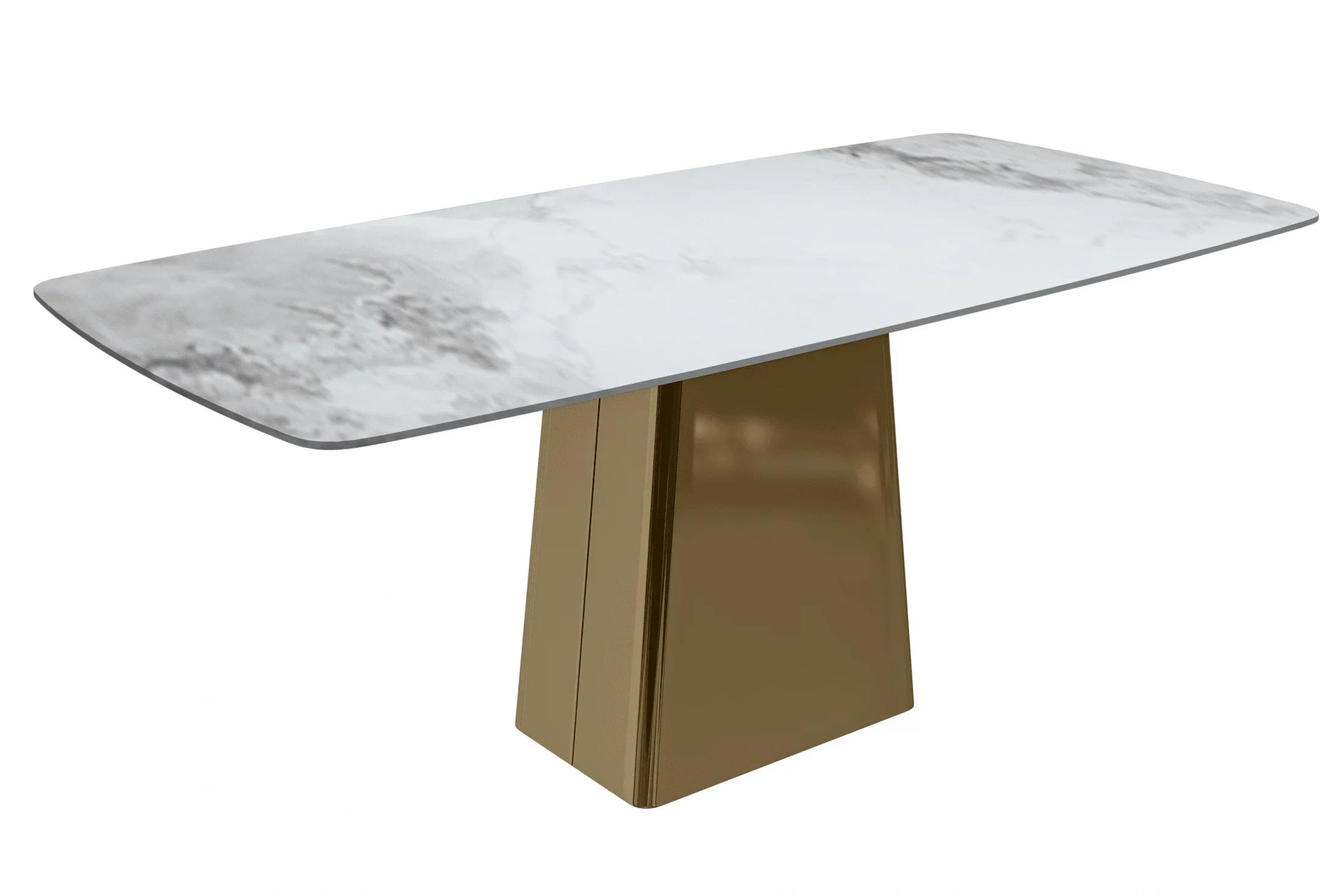 Quinix Rectangular Dining Table with Sintered Stone or Glass Rectangular Top and Gold Stainless Steel Base - Elax Furniture