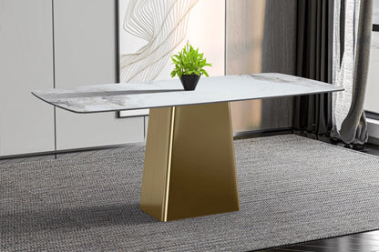 Quinix Rectangular Dining Table with Sintered Stone or Glass Rectangular Top and Gold Stainless Steel Base - Elax Furniture