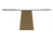 Quinix Rectangular Dining Table with Sintered Stone or Glass Rectangular Top and Gold Stainless Steel Base - Elax Furniture