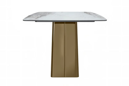 Quinix Rectangular Dining Table with Sintered Stone or Glass Rectangular Top and Gold Stainless Steel Base - Elax Furniture