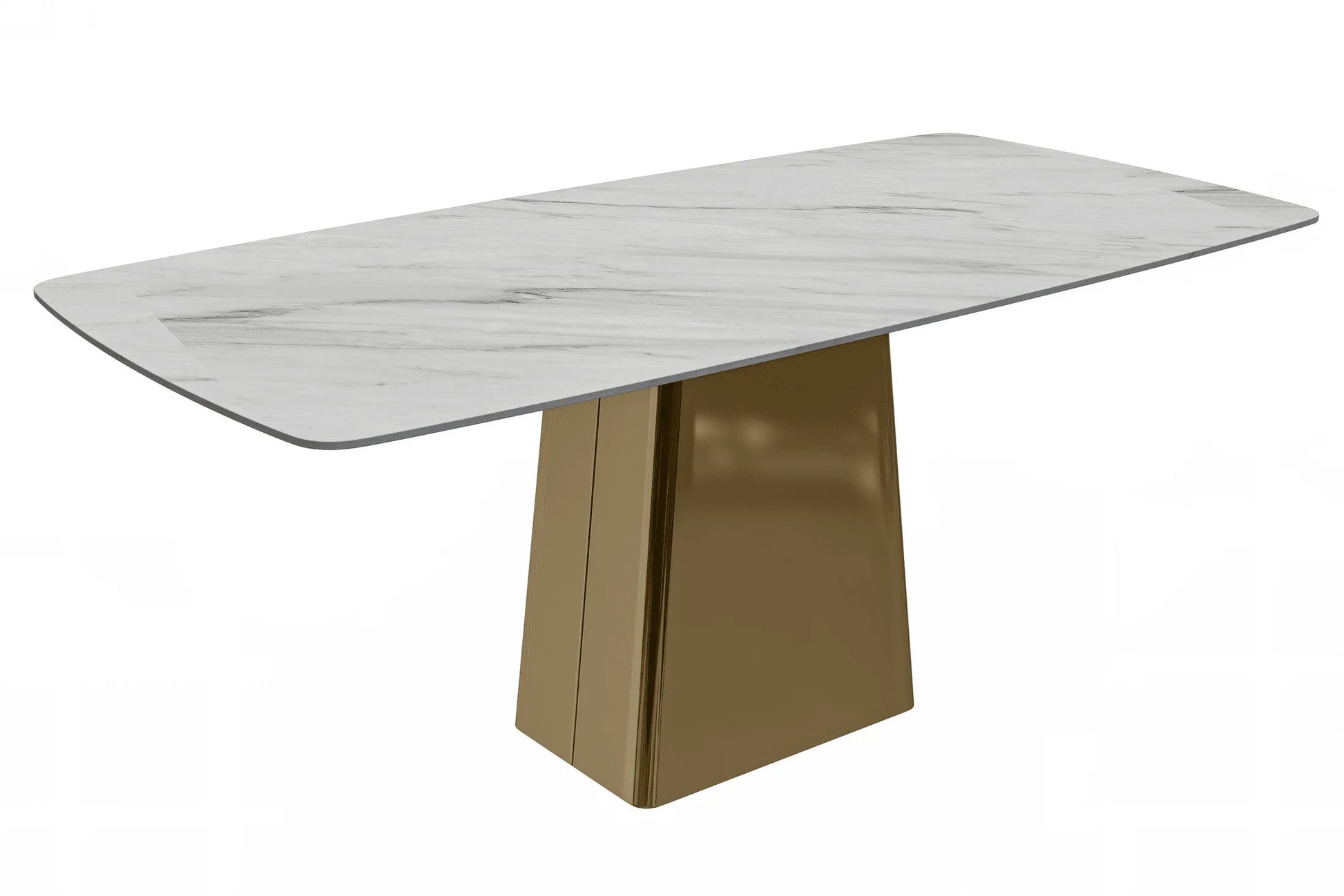 Quinix Rectangular Dining Table with Sintered Stone or Glass Rectangular Top and Gold Stainless Steel Base - Elax Furniture