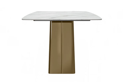 Quinix Rectangular Dining Table with Sintered Stone or Glass Rectangular Top and Gold Stainless Steel Base - Elax Furniture