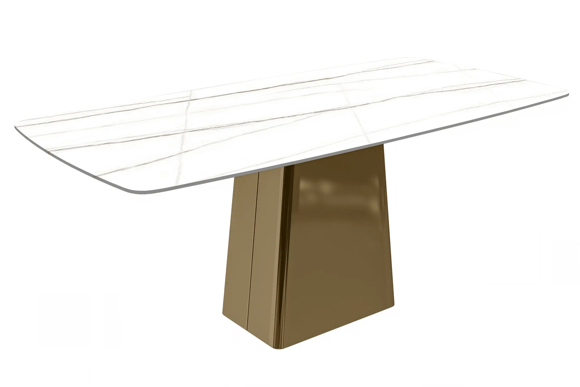 Quinix Rectangular Dining Table with Sintered Stone or Glass Rectangular Top and Gold Stainless Steel Base - Elax Furniture