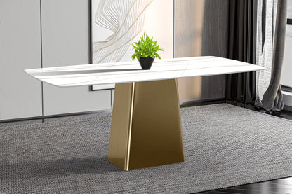 Quinix Rectangular Dining Table with Sintered Stone or Glass Rectangular Top and Gold Stainless Steel Base - Elax Furniture