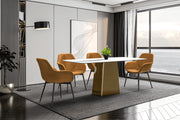 Quinix Rectangular Dining Table with Sintered Stone or Glass Rectangular Top and Gold Stainless Steel Base - Elax Furniture