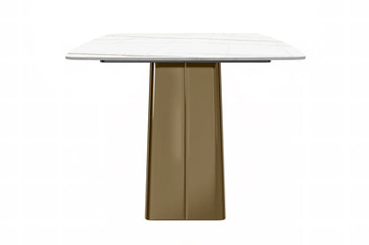 Quinix Rectangular Dining Table with Sintered Stone or Glass Rectangular Top and Gold Stainless Steel Base - Elax Furniture