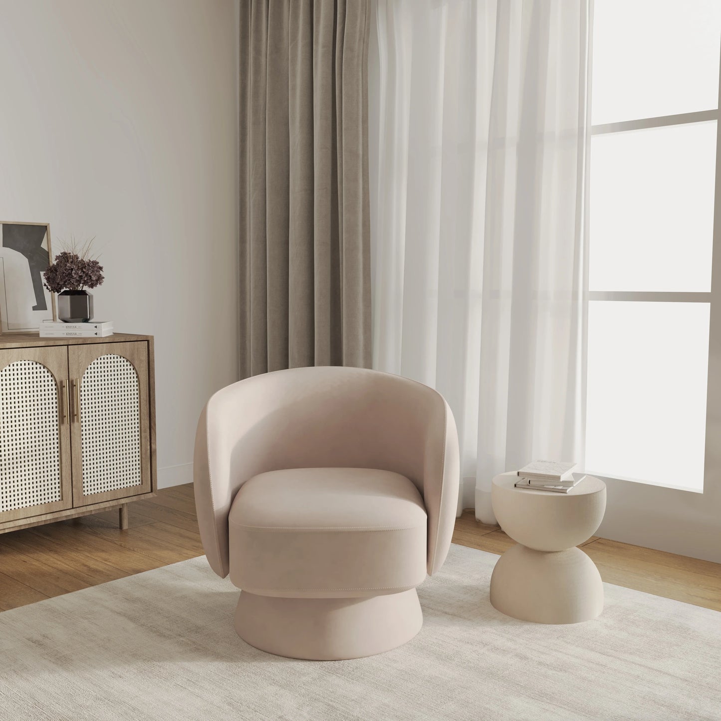 Raze Accent Chair Upholstered in Boucle/Linen/Velvet Armchair with Removable Round Base - Elax Furniture