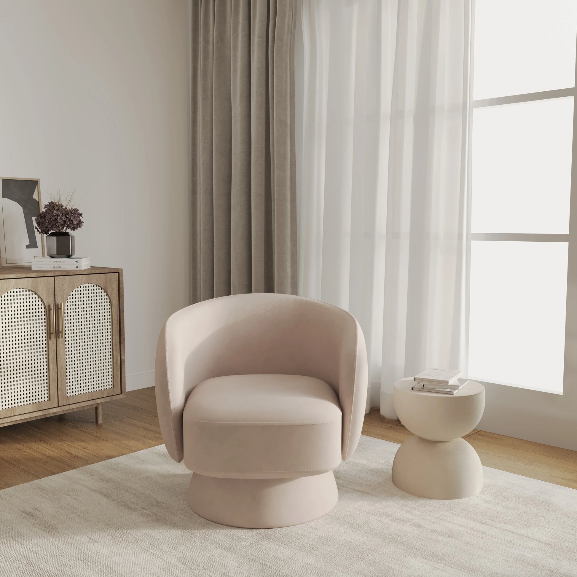 Raze Accent Chair Upholstered in Boucle/Linen/Velvet Armchair with Removable Round Base - Elax Furniture