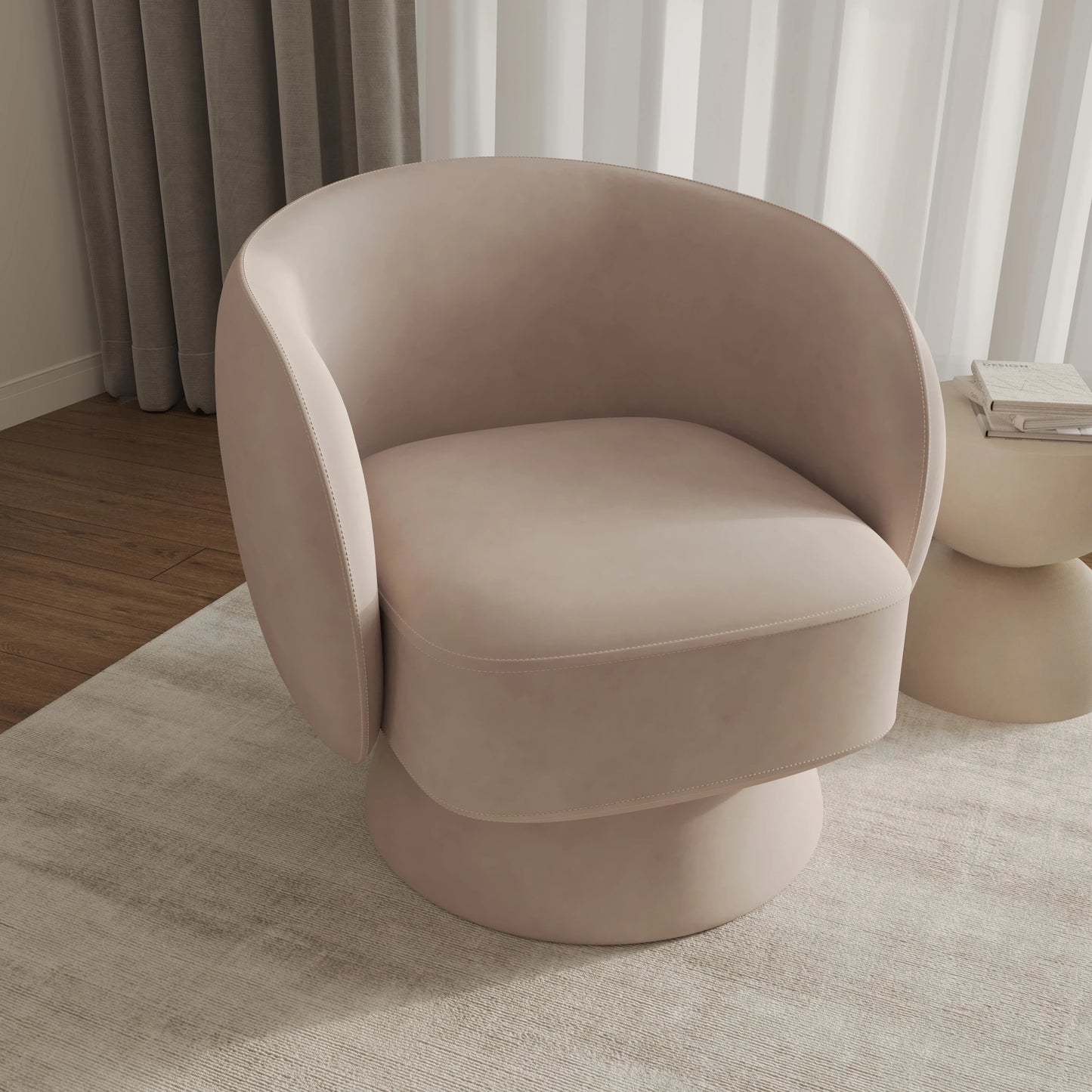 Raze Accent Chair Upholstered in Boucle/Linen/Velvet Armchair with Removable Round Base - Elax Furniture