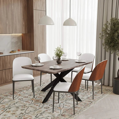 Ravenna 6-Piece Dining Set with 63" Rectangular Dining Table in Rustic Grey and 5 Leather Dining Chairs - Elax Furniture