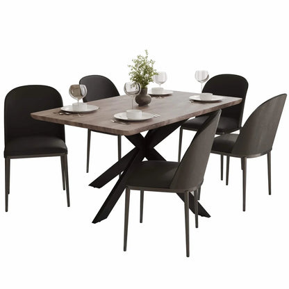 Ravenna 6-Piece Dining Set with 63" Rectangular Dining Table in Rustic Grey and 5 Leather Dining Chairs - Elax Furniture