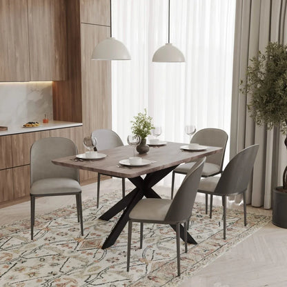 Ravenna 6-Piece Dining Set with 63" Rectangular Dining Table in Rustic Grey and 5 Leather Dining Chairs - Elax Furniture