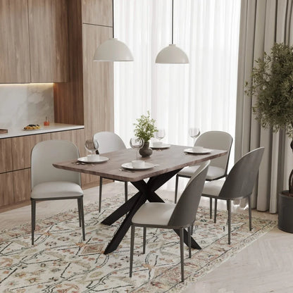 Ravenna 6-Piece Dining Set with 63" Rectangular Dining Table in Rustic Grey and 5 Leather Dining Chairs - Elax Furniture