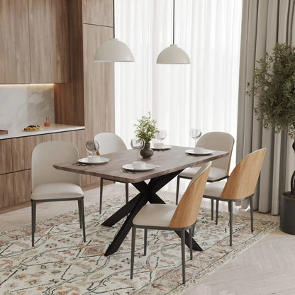 Ravenna 6-Piece Dining Set with 63" Rectangular Dining Table in Rustic Grey and 5 Leather Dining Chairs - Elax Furniture