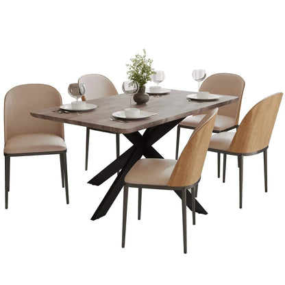 Ravenna 6-Piece Dining Set with 63" Rectangular Dining Table in Rustic Grey and 5 Leather Dining Chairs - Elax Furniture