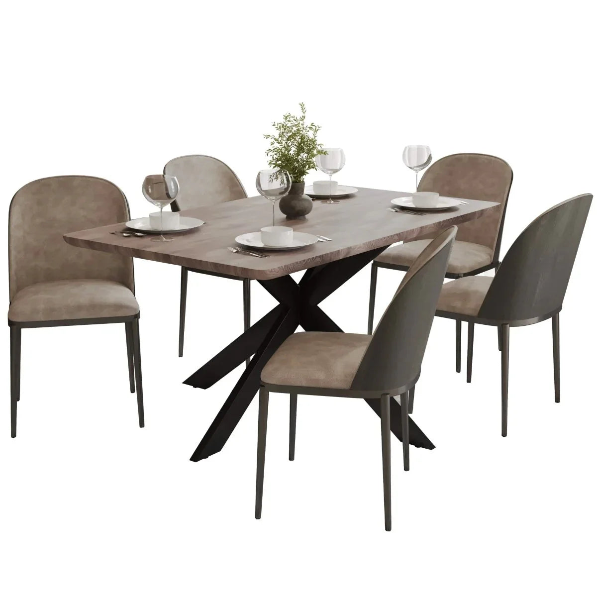 Ravenna 6-Piece Dining Set with 63" Rectangular Dining Table in Rustic Grey and 5 Leather Dining Chairs - Elax Furniture