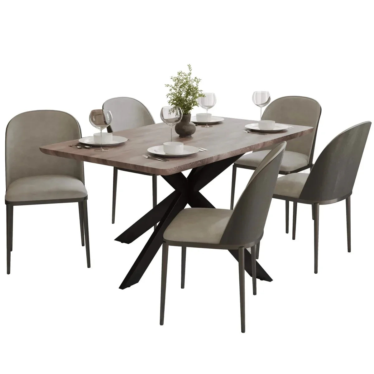 Ravenna 6-Piece Dining Set with 63" Rectangular Dining Table in Rustic Grey and 5 Leather Dining Chairs - Elax Furniture
