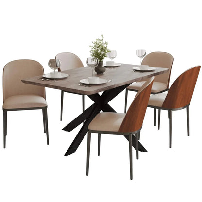 Ravenna 6-Piece Dining Set with 63" Rectangular Dining Table in Rustic Grey and 5 Leather Dining Chairs - Elax Furniture