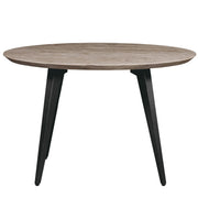 Ravenna Modern Round Wood 47" Dining Table With Metal Legs Weathered Oak Dining Table Leisuremod