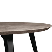 Ravenna Modern Round Wood 47" Dining Table With Metal Legs Weathered Oak Dining Table Leisuremod