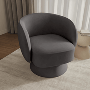 Raze Accent Chair Upholstered in Boucle/Linen/Velvet Armchair with Removable Round Base Light Grey Velvet Accent Chair Leisuremod
