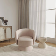 Raze Accent Chair Upholstered in Boucle/Linen/Velvet Armchair with Removable Round Base Beige Velvet Accent Chair Leisuremod