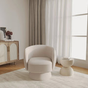 Raze Accent Chair Upholstered in Boucle/Linen/Velvet Armchair with Removable Round Base Oatmeal Linen Accent Chair Leisuremod