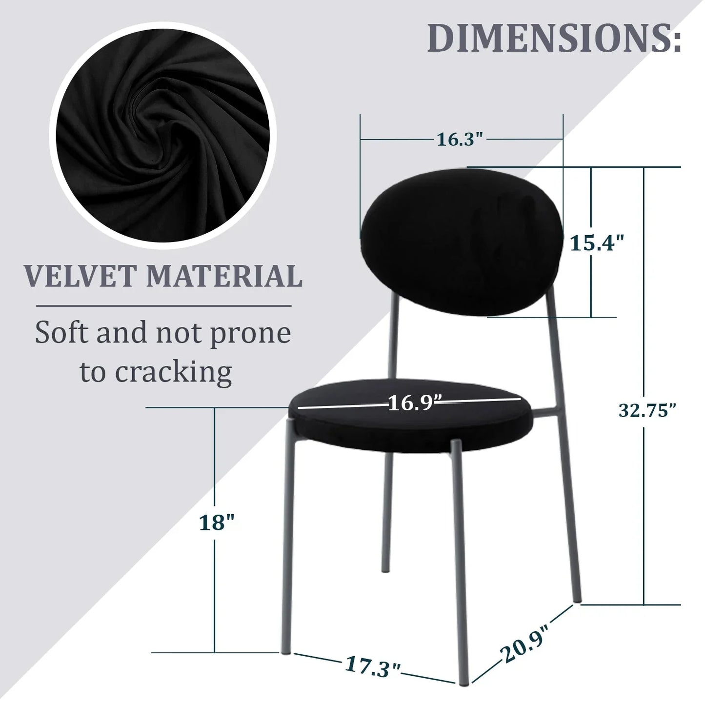 Euston Modern Velvet Dining Side Chair with Powder Coated Grey Steel Frame, Set of 2 - Elax Furniture