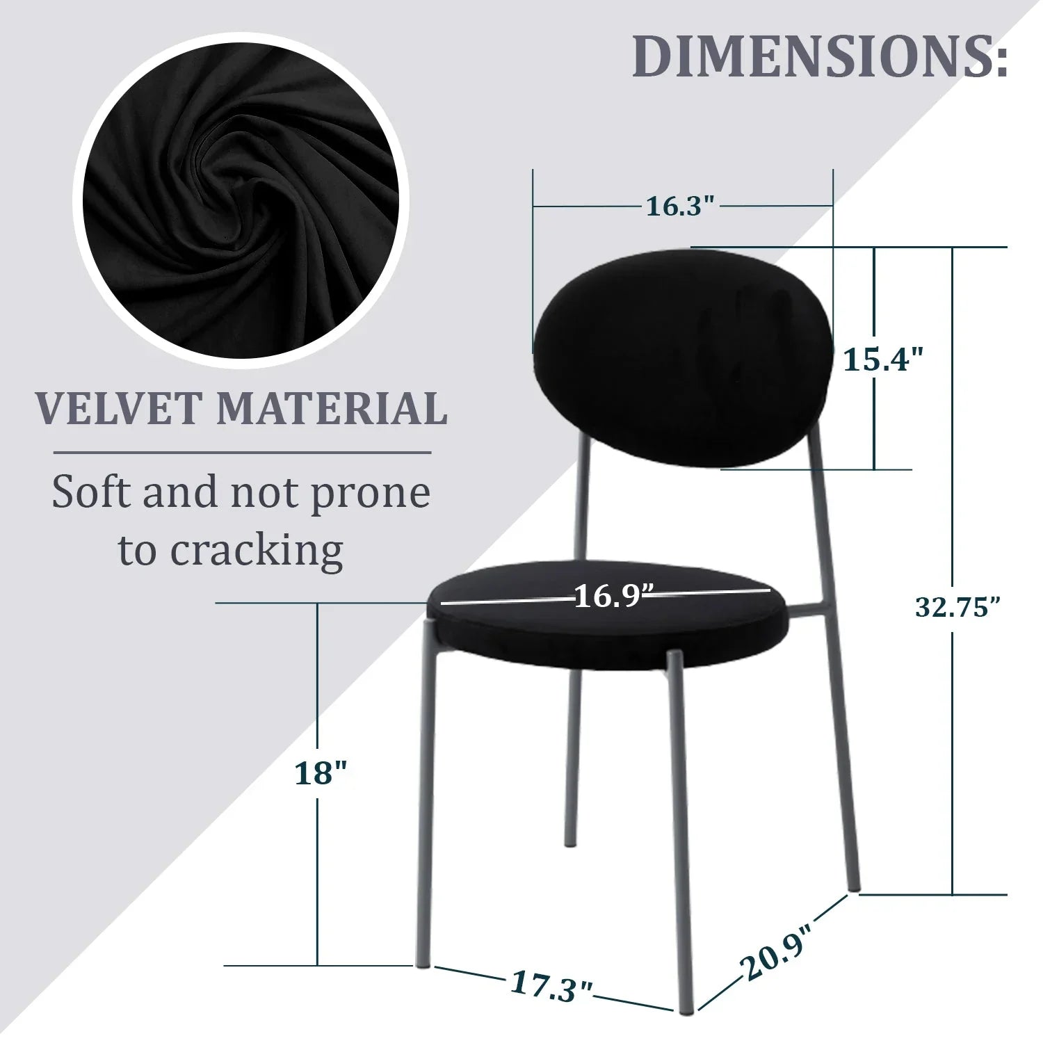 Euston Modern Velvet Dining Side Chair with Powder Coated Grey Steel Frame, Set of 2 - Elax Furniture