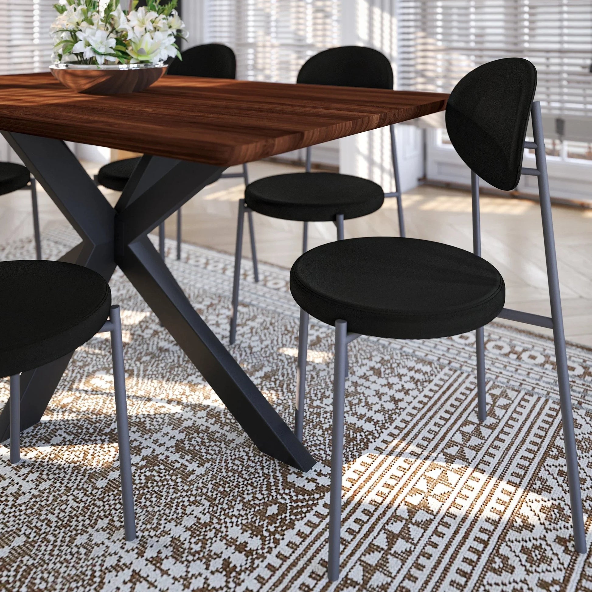 Euston Modern Upholstered Dining Chair with Round Wicker/Velvet Back Style - Elax Furniture