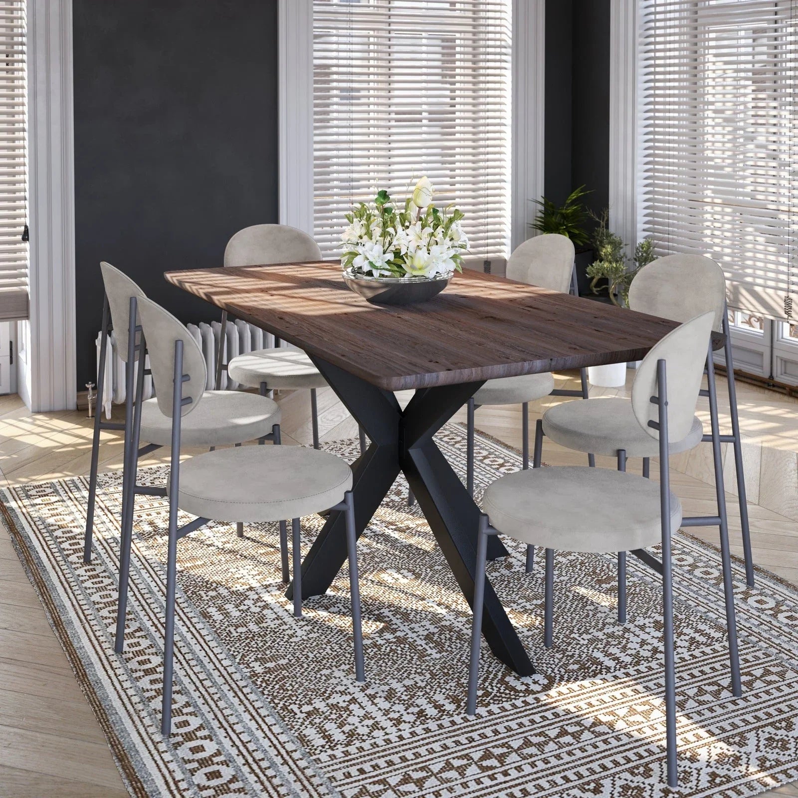 Euston Modern Velvet Dining Side Chair with Powder Coated Grey Steel Frame, Set of 2 - Elax Furniture