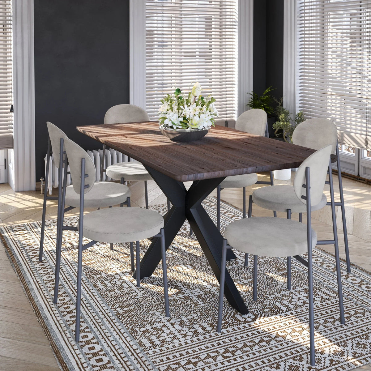 Euston Modern Upholstered Dining Chair with Round Wicker/Velvet Back Style - Elax Furniture