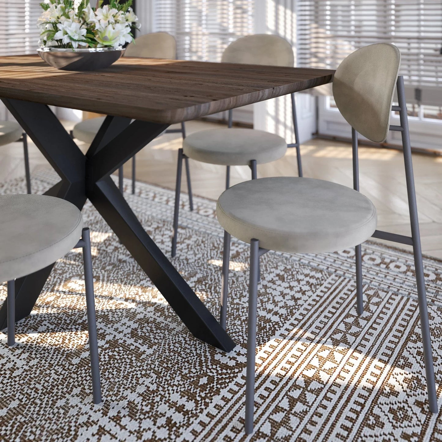 Euston Modern Upholstered Dining Chair with Round Wicker/Velvet Back Style - Elax Furniture