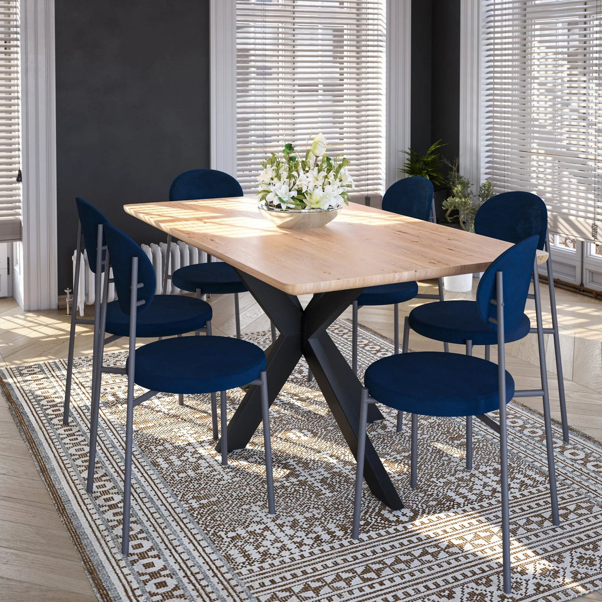 Euston Modern Upholstered Dining Chair with Round Wicker/Velvet Back Style - Elax Furniture