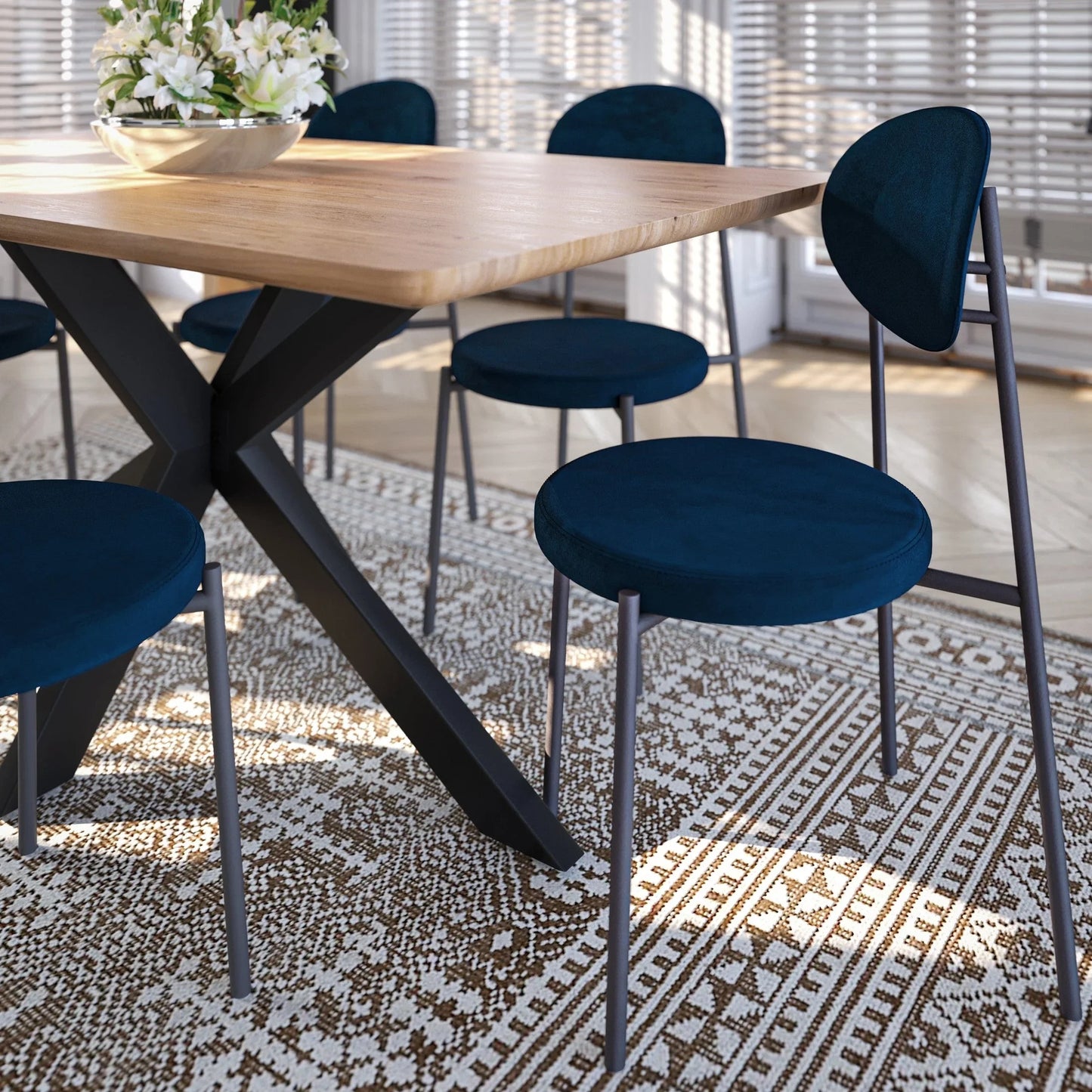 Euston Modern Upholstered Dining Chair with Round Wicker/Velvet Back Style - Elax Furniture