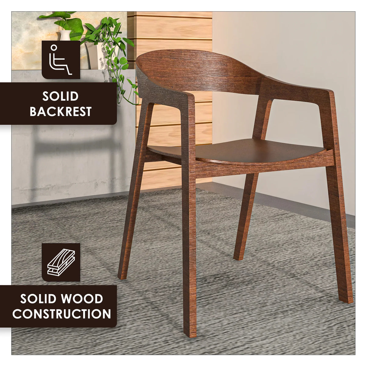 Rivo Dining Chairs in Sturdy Oak Wood with Open Back Design and Armrests - Elax Furniture