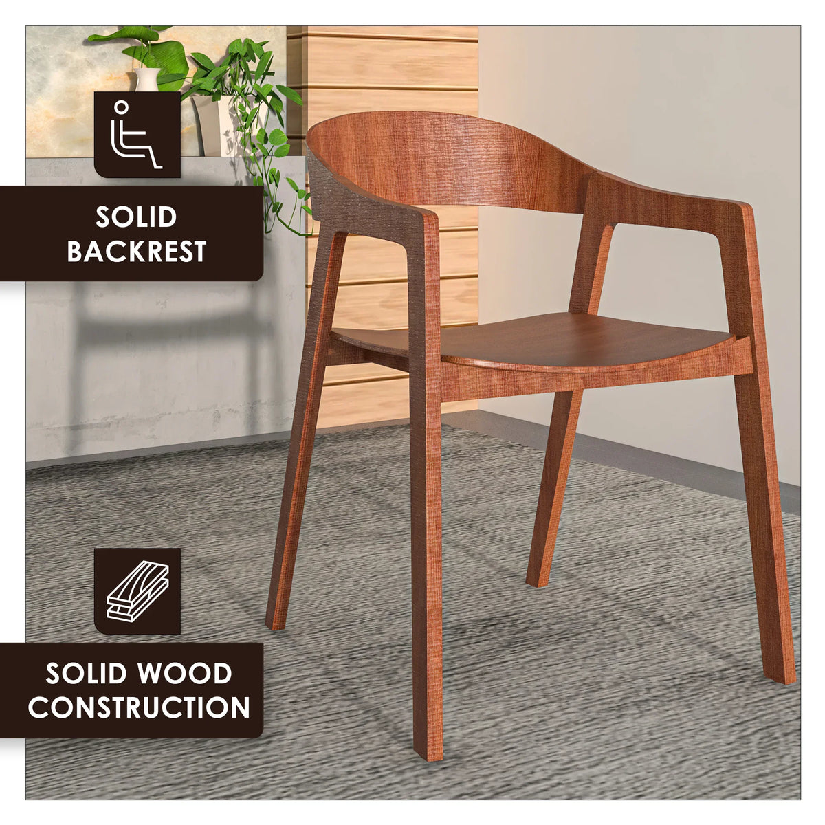 Rivo Dining Chairs in Sturdy Oak Wood with Open Back Design and Armrests - Elax Furniture