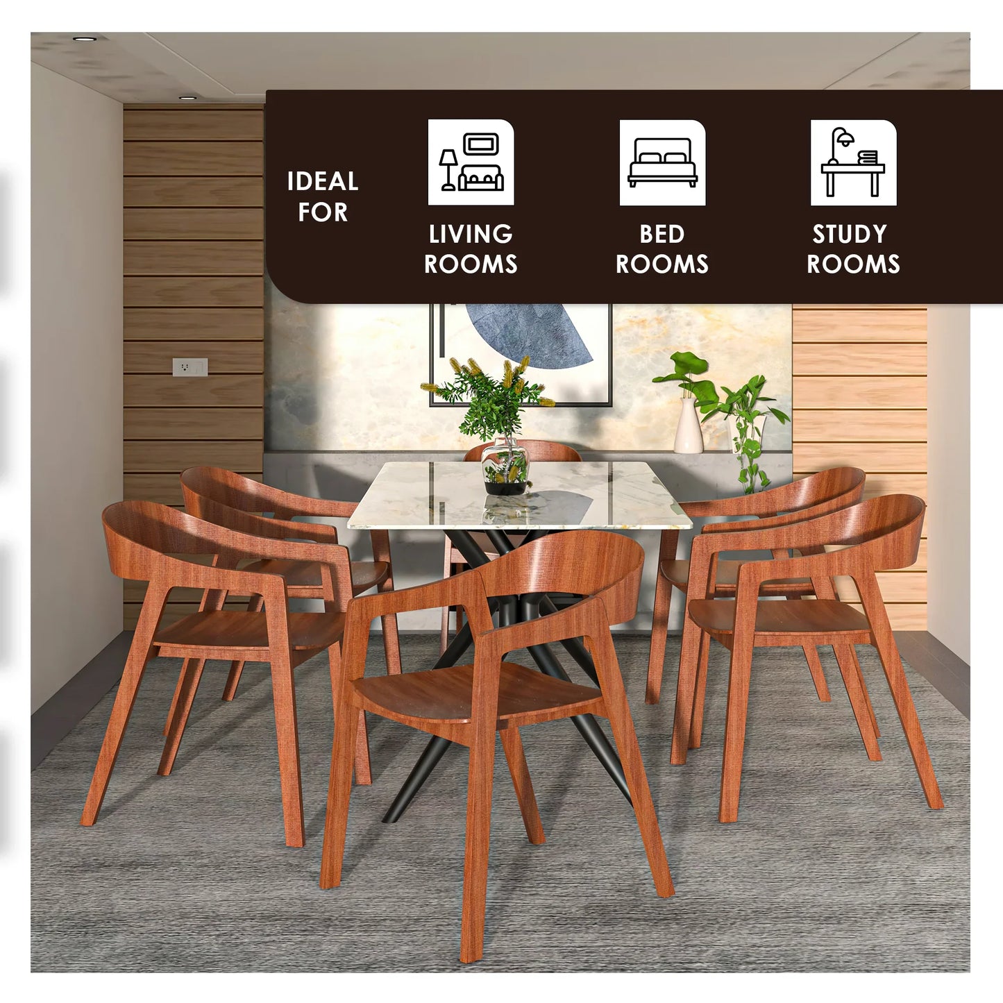 Rivo Dining Chairs in Sturdy Oak Wood with Open Back Design and Armrests - Elax Furniture