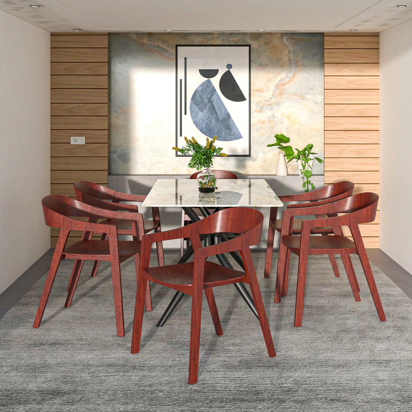 Rivo Dining Chairs in Sturdy Oak Wood with Open Back Design and Armrests - Elax Furniture