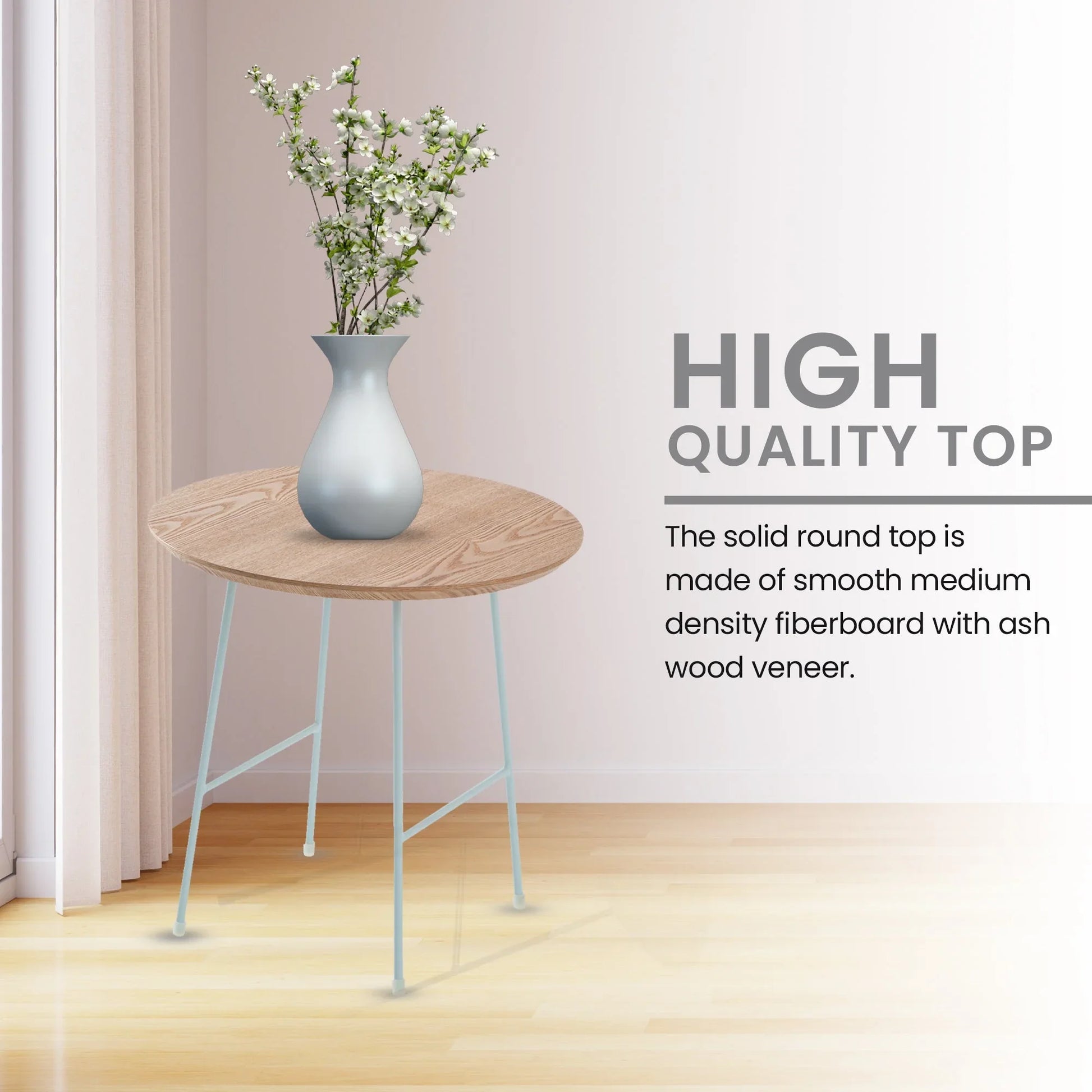 Rossmore Round Side Table with MDF Wood Tabletop in White Steel - Elax Furniture