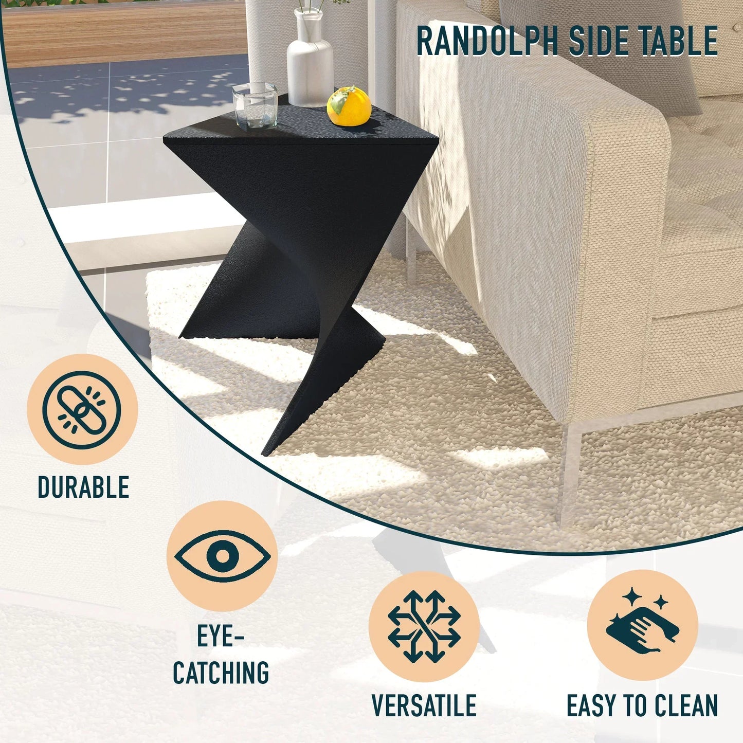 Randolph Triangular Accent Side Table in ABS/PC Plastic - Elax Furniture