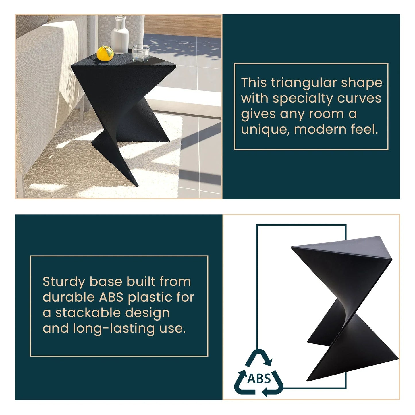 Randolph Triangular Accent Side Table in ABS/PC Plastic - Elax Furniture