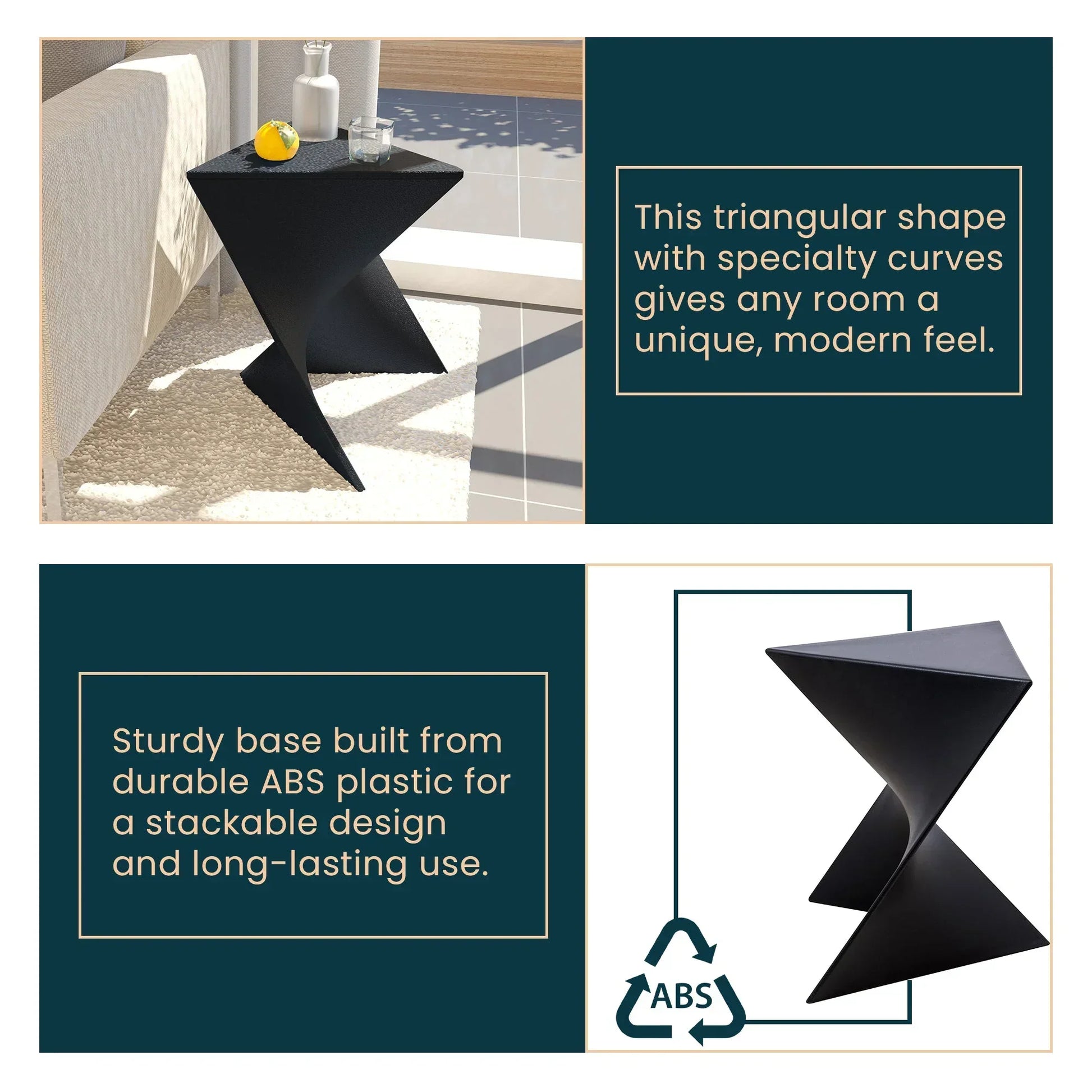 Randolph Triangular Accent Side Table in ABS/PC Plastic - Elax Furniture