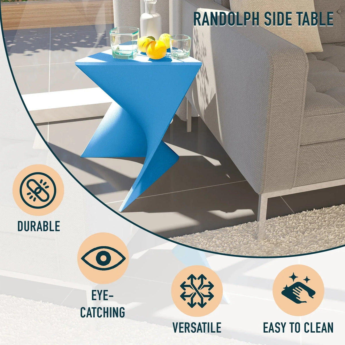 Randolph Triangular Accent Side Table in ABS/PC Plastic - Elax Furniture