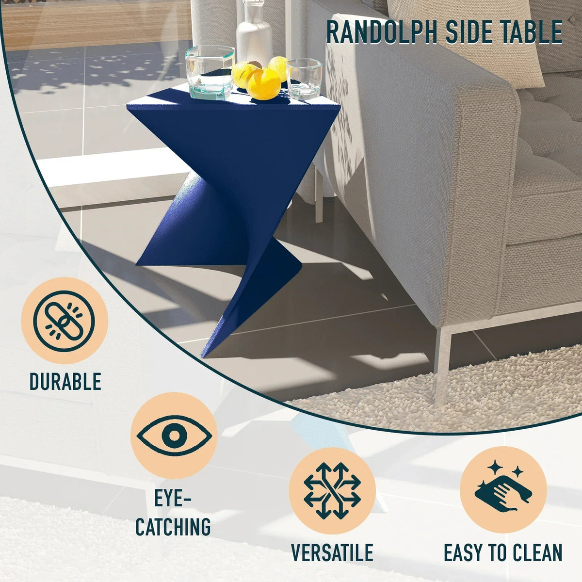 Randolph Triangular Accent Side Table in ABS/PC Plastic - Elax Furniture